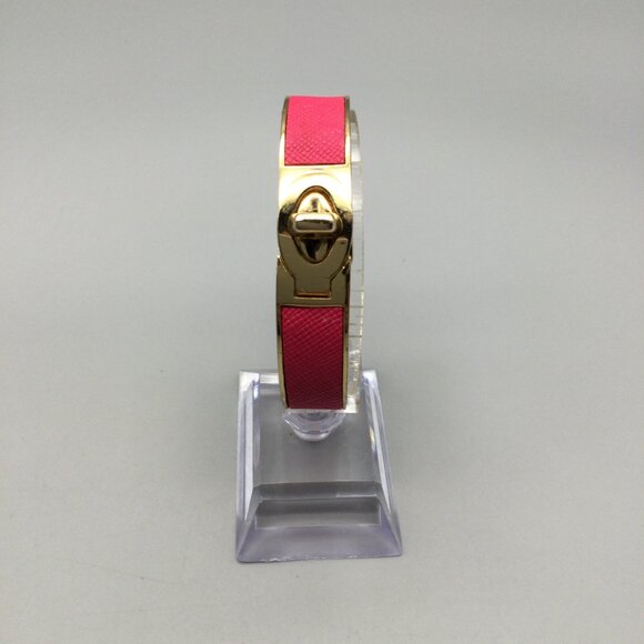 Coach Turnlock Hinged Bangle Pink Pink Leather Inlay 7" - Picture 2 of 15